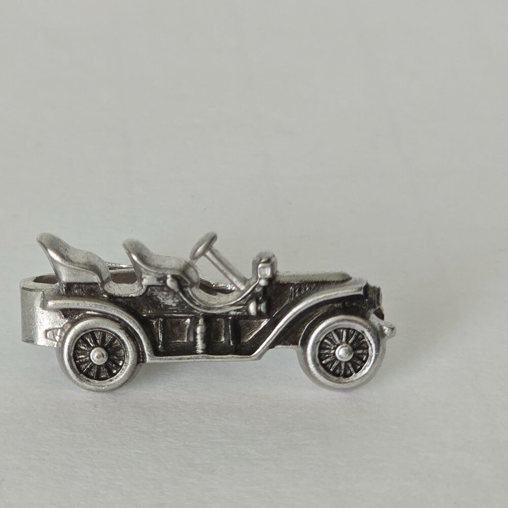 Vintage Tie Clip Mens Classic Car Steamer Silver Tone Metal Automobile Buggy Con